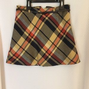 Fall plaid mini skirt with belt